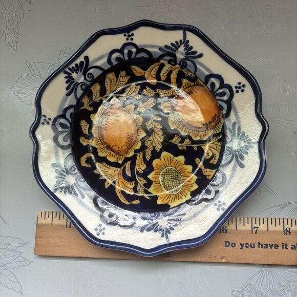 I. Godinger & Co Italian VTG Cobalt Yellow Flower Hand Painted 7"Dessert Plate - Picture 5 of 9